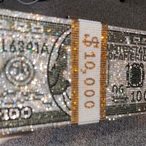 Crystal Money Clutch with Gold Chain